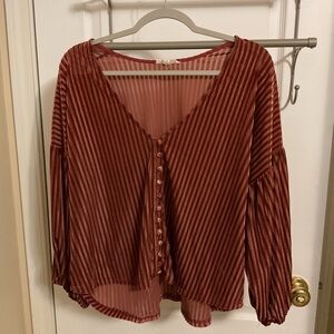 Women’s 3/4 Length Sleeve Velvet V Neck Blouse